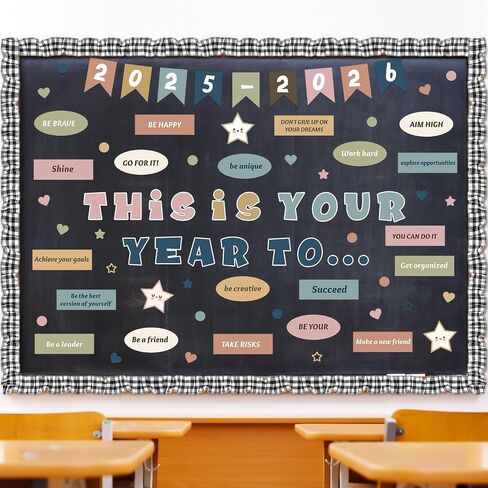 81 Pcs Welcome Back to School Bulletin Board This is Your Year to Bulletin Board Inspirational Cutouts with White Black Burlap Border for 2025 School Classroom Bulletin Board Wall Door Decor in Saudi Arabia