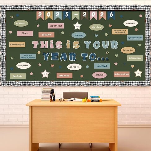 81 Pcs Welcome Back to School Bulletin Board This is Your Year to Bulletin Board Inspirational Cutouts with White Black Burlap Border for 2025 School Classroom Bulletin Board Wall Door Decor in Saudi Arabia