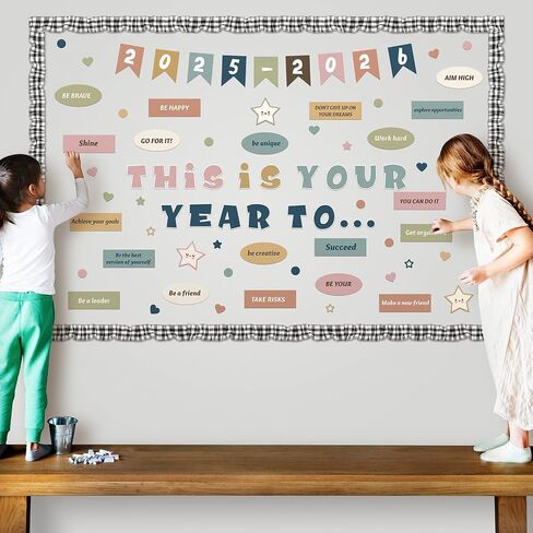 81 Pcs Welcome Back to School Bulletin Board This is Your Year to Bulletin Board Inspirational Cutouts with White Black Burlap Border for 2025 School Classroom Bulletin Board Wall Door Decor in Saudi Arabia