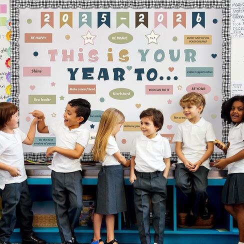 81 Pcs Welcome Back to School Bulletin Board This is Your Year to Bulletin Board Inspirational Cutouts with White Black Burlap Border for 2025 School Classroom Bulletin Board Wall Door Decor in Saudi Arabia