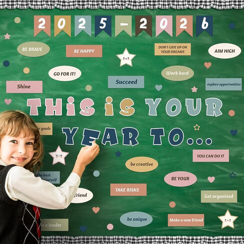 81 Pcs Welcome Back to School Bulletin Board This is Your Year to Bulletin Board Inspirational Cutouts with White Black Burlap Border for 2025 School Classroom Bulletin Board Wall Door Decor in Saudi Arabia