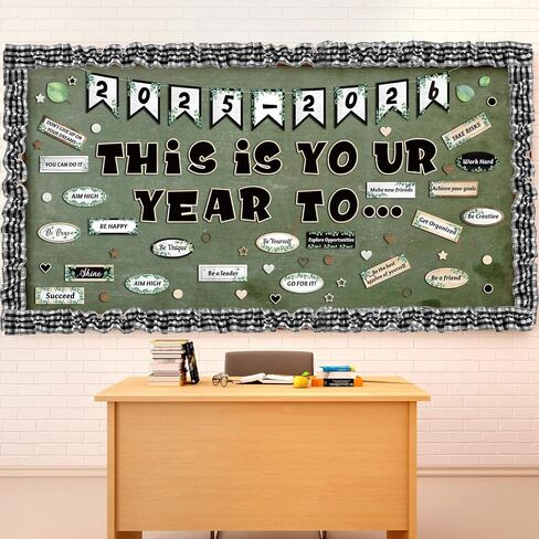 81 Pcs Welcome Back to School Bulletin Board This is Your Year to Bulletin Board Inspirational Cutouts with White Black Burlap Border for 2025 School Classroom Bulletin Board Wall Door Decor in Saudi Arabia