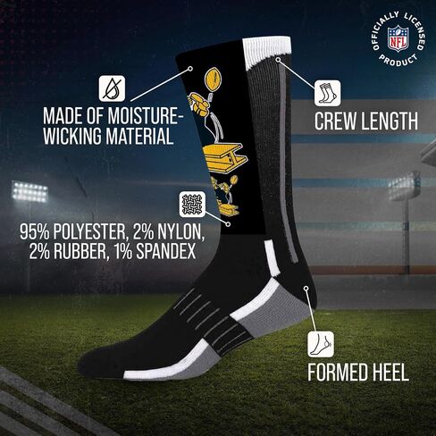 For Bare Feet NFL Youth V Curve Socks - Machine Washable - Poly-spandex blend - Perfect Fit and Durability for Active Young Athletes (Pittsburgh Steelers - Multicolor) in Saudi Arabia