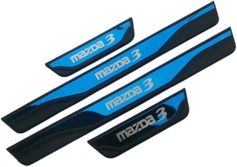 حامي Sill Sill Sill Protector لـ Mazda 3 2015-2022 2023 2024 2025 أجزاء الملحقات ، الفولاذ المقاوم للصدأ مع لوحات ركلة ABS Blasty Blasty Auto 4pcs (الأزرق) in Kuwait