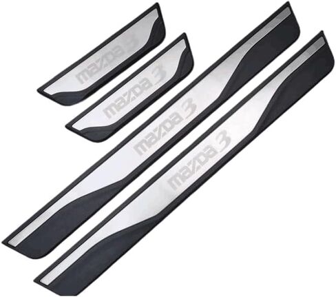 حامي Sill Sill Sill Protector لـ Mazda 3 2015-2022 2023 2024 2025 أجزاء الملحقات ، الفولاذ المقاوم للصدأ مع لوحات ركلة ABS Blasty Blasty Auto 4pcs (الأزرق) in Kuwait