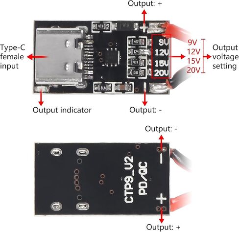 JUZITAO 8 قطع USB-C PD نوع C لوحة الزناد PD/QC شرك وحدة شاحن سريع تدعم تيار مستمر 9 فولت 12 فولت 15 فولت 20 فولت لأجهزة الكمبيوتر المحمول، جهاز التوجيه، محول مودم بصري in Kuwait