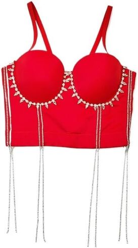 Hip-hop Belly Dance Performance Tube Top Nightclub Sexy Body Shaping Fishbone Bra Tassel Rhinestone Beaded Suspenders in Kuwait