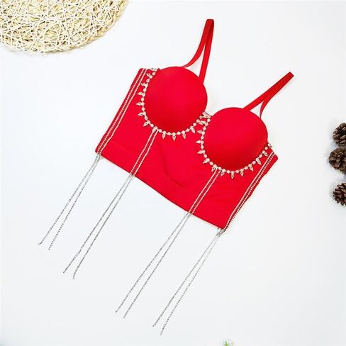 Hip-hop Belly Dance Performance Tube Top Nightclub Sexy Body Shaping Fishbone Bra Tassel Rhinestone Beaded Suspenders in Kuwait