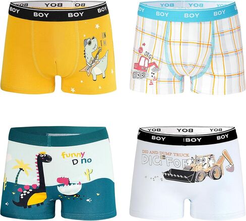 HYCLES Boys Cotton Boxer Briefs Cartoon Dinosaur Spaceman Duck Toddler Kids Underwear 4 Pack, 2-12 Years in Saudi Arabia