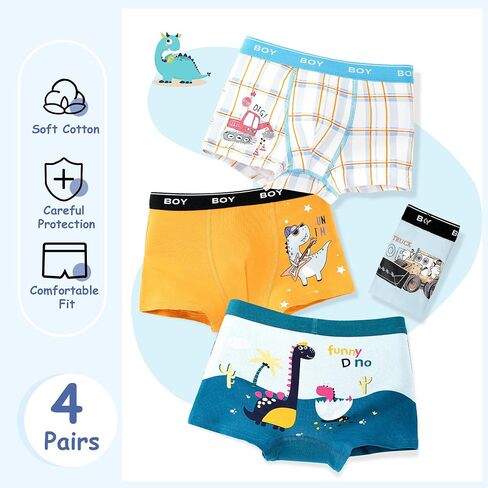 HYCLES Boys Cotton Boxer Briefs Cartoon Dinosaur Spaceman Duck Toddler Kids Underwear 4 Pack, 2-12 Years in Saudi Arabia