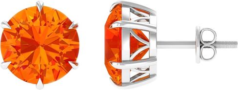 Certified Lab Grown Orange Sapphire 10mm Round Shape Stud Earrings, AAAA Quality, Sapphire Bridal Earrings in Saudi Arabia