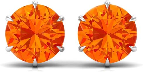 Certified Lab Grown Orange Sapphire 10mm Round Shape Stud Earrings, AAAA Quality, Sapphire Bridal Earrings in Saudi Arabia