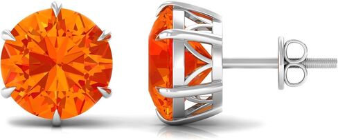 Certified Lab Grown Orange Sapphire 10mm Round Shape Stud Earrings, AAAA Quality, Sapphire Bridal Earrings in Saudi Arabia