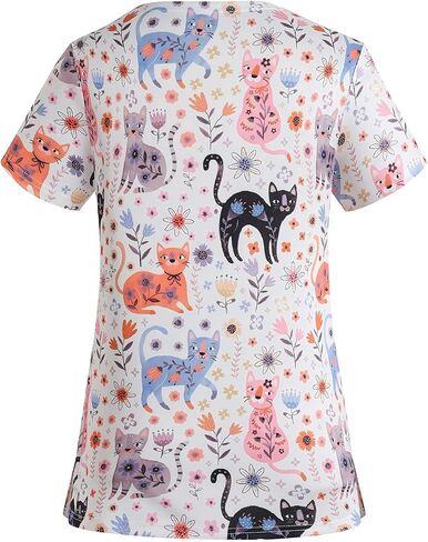 Holiday Scrub Tops for Women Short Sleeve Vneck Stretchy Nurse Workwear Uniforms Cute Printed 2 Pockets Scrub Shirt in Saudi Arabia