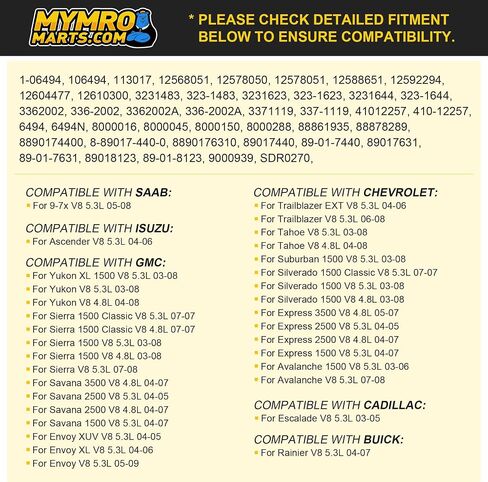 Starter 6494 Compatible with 2003-2008 Sierra 1500 Avalanche 1500 Silverado 1500 Suburban Tahoe Yukon/XL 4.8L/5.3L(323/294) V8 Replace 6642,12592294, 12578050, 9000939 in Saudi Arabia