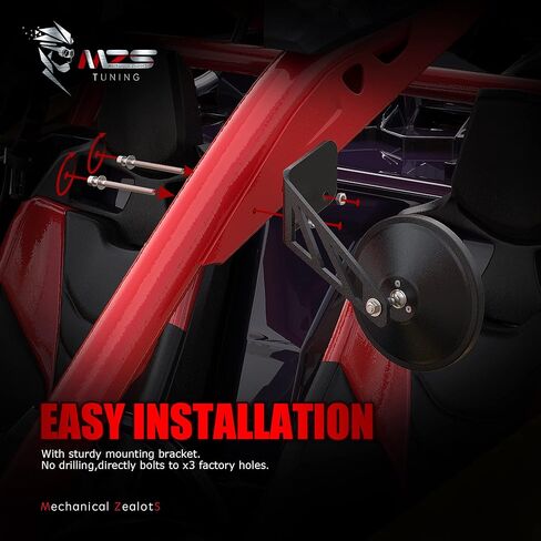 MZS X3 Side Mirrors, Rear View Racing Style Convex Design w/Mounting Bracket Compatible 2017-2025 Maverick X3 Max Xds Xrs Xmr Xrc Turbo RR UTV 715002898 - Round, 1 Pair in Saudi Arabia