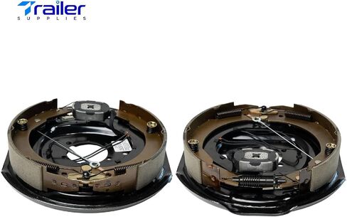 7,000 lb Brake & Drum Kit – 12"x2" Self-Adjusting Electric Brakes (1 Pair) + 8 on 6.5" Drums with 9/16" Studs, Pre-Greased Bearings, Dust Caps & Full Hardware, Black Coated in Saudi Arabia