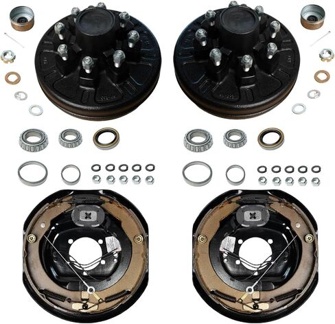 7,000 lb Brake & Drum Kit – 12"x2" Self-Adjusting Electric Brakes (1 Pair) + 8 on 6.5" Drums with 9/16" Studs, Pre-Greased Bearings, Dust Caps & Full Hardware, Black Coated in Saudi Arabia