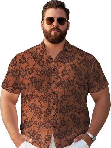 Big & Tall Men’s Vintage Floral Short Sleeve Button-Down Hawaiian Shirt – Breathable Casual Beach Vacation Shirt in Saudi Arabia
