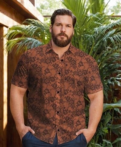 Big & Tall Men’s Vintage Floral Short Sleeve Button-Down Hawaiian Shirt – Breathable Casual Beach Vacation Shirt in Saudi Arabia