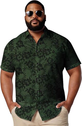 Big & Tall Men’s Vintage Floral Short Sleeve Button-Down Hawaiian Shirt – Breathable Casual Beach Vacation Shirt in Kuwait