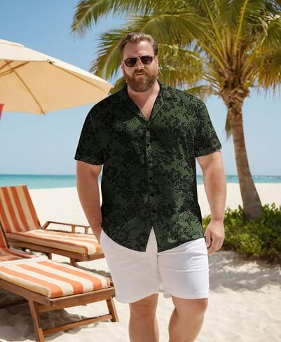 Big & Tall Men’s Vintage Floral Short Sleeve Button-Down Hawaiian Shirt – Breathable Casual Beach Vacation Shirt in Kuwait