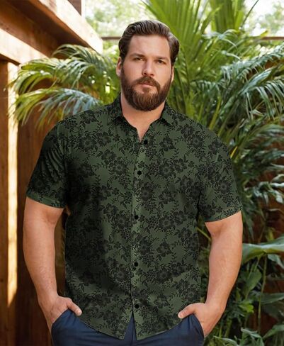 Big & Tall Men’s Vintage Floral Short Sleeve Button-Down Hawaiian Shirt – Breathable Casual Beach Vacation Shirt in Kuwait