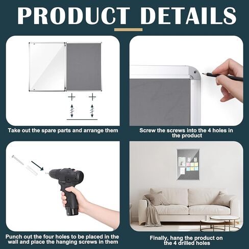 Gray Enclosed Bulletin Board Lockable Cork Case Notice Board Aluminum Framed Waterproof Locking Board Cabinet with Mounting Screws for School Class Office Wall Display Pictures 48x36 Inch in Saudi Arabia