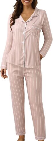 Long Pajamas for Women Set Silk V Neck Sleepwear Button up Cute Matching Lounge Sets Soft 2 Piece Pj Set with Pockets in Saudi Arabia
