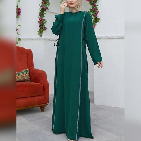 رامضان للسيدات أبايا مسلم طويل الأكمام جولة الدانتيل الدانتيل فستان الكافتان دبي الإسلامي in Kuwait