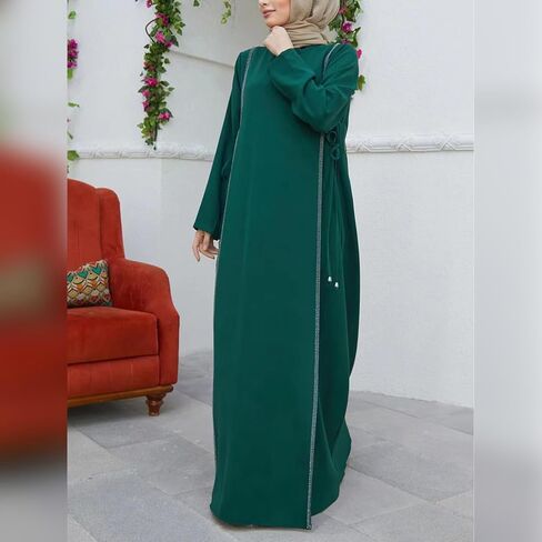 رامضان للسيدات أبايا مسلم طويل الأكمام جولة الدانتيل الدانتيل فستان الكافتان دبي الإسلامي in Kuwait