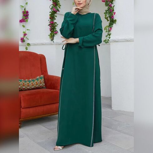 رامضان للسيدات أبايا مسلم طويل الأكمام جولة الدانتيل الدانتيل فستان الكافتان دبي الإسلامي in Kuwait