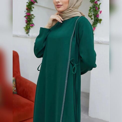 رامضان للسيدات أبايا مسلم طويل الأكمام جولة الدانتيل الدانتيل فستان الكافتان دبي الإسلامي in Kuwait