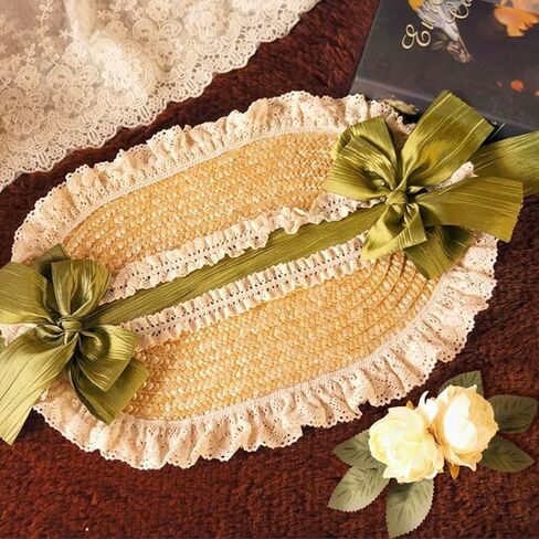 Girls Women Victorian Lolita Flat Bonnet Cap Tea Party Sun Hat Lace Bows Flower Ribbons Straw Hats in Saudi Arabia