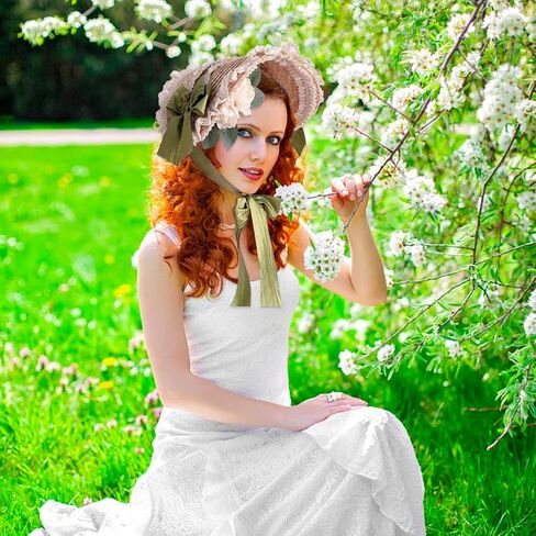 Girls Women Victorian Lolita Flat Bonnet Cap Tea Party Sun Hat Lace Bows Flower Ribbons Straw Hats in Saudi Arabia