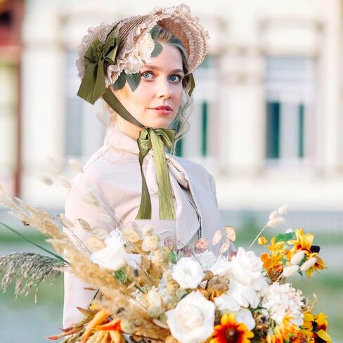 Girls Women Victorian Lolita Flat Bonnet Cap Tea Party Sun Hat Lace Bows Flower Ribbons Straw Hats in Saudi Arabia