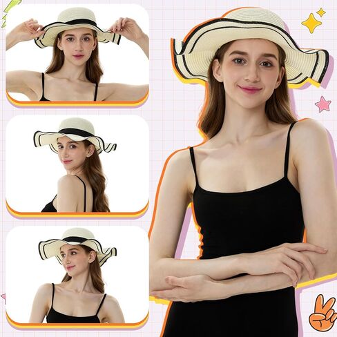 Tigeen 12 pcs قشور القش للنساء قبعات شاطئية مرنة قابلة للطي واسعة الحافة أغطية شاطئ كبيرة الحجم 22-22.4 بوصة حماية UV UPF 50+ الصيف للسيدات ، 12 ألوان متعددة الألوان in Saudi Arabia