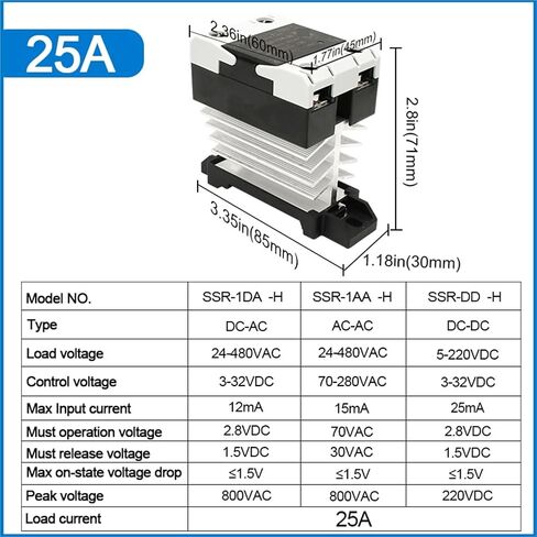 تتابع الحالة الصلبة الرادياتير الرادياتير SSR المرحلة الواحدة DIN Rail 10a 25a 40a 60a 80a 100a 120a DC-AC AC-AA DD Zero Crossing (AC Control AC ، 25A) in Kuwait