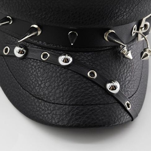 Womens Leopard Print PU Leather Newsboy Hat Peaked Beret Cap Studded Punk Cadet Captain Sailor Hat Military Flat Top Cap in Saudi Arabia