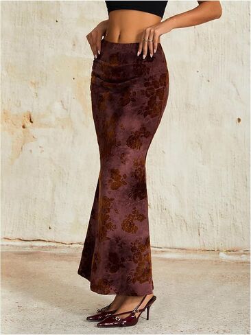 فيردوسا نساء خمر الأزهار الأزهار تنورة bodycon تنورة maxi in Saudi Arabia