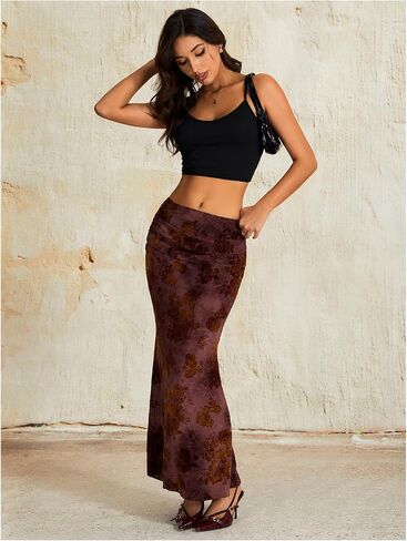 فيردوسا نساء خمر الأزهار الأزهار تنورة bodycon تنورة maxi in Saudi Arabia
