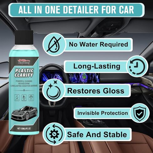 2 Pcs Plastic Clarify For Cars, Plastic Clarify, Waterless Spray Wax, All-In-One Detailer For Car Interiors & Exteriors, Plastic Rubber Leather Restorer For Cars-120 ML in Saudi Arabia