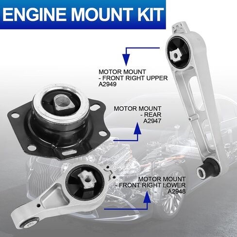 مجموعة حوامل محرك المحرك - متوافقة مع Chrysler PT Cruiser 2001-2010، Neon 2000-2002 & Dodge Plymouth L4 2.0L 2.4L، استبدال # A2948 A2949، مجموعة من 2 in Kuwait