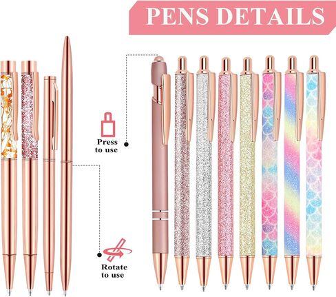 4 Pcs Colorful Metal Ballpoint Pen, Unique Metal Bling Dynamic Liquid Sand Pen with Black Ink Office Supplie Gifts Pens for Christmas Engagement Wedding Birthday Mother Day in Saudi Arabia