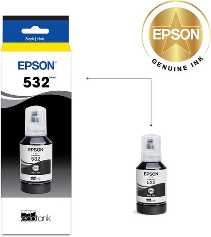EPSON 532 EcoTank Ink Ultra-high Capacity Bottle Black (T532120-S) Works with EcoTank ET-M2170, ST-M3000, ET-M3170, ST-M1000, ET-M1170 in Saudi Arabia
