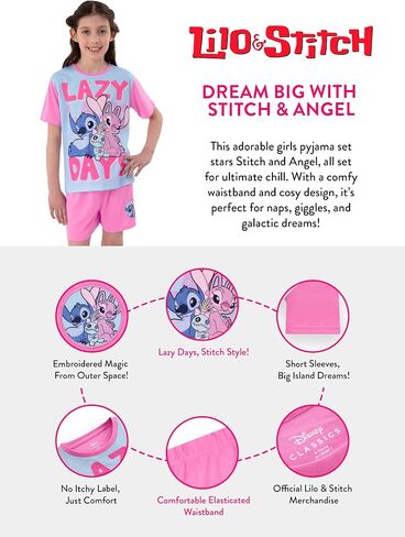 Disney Stitch Pajamas, Short Sleeve Lilo And Stitch Pjs, Cute Girls Pajamas, Pajama Set For Summer in Saudi Arabia