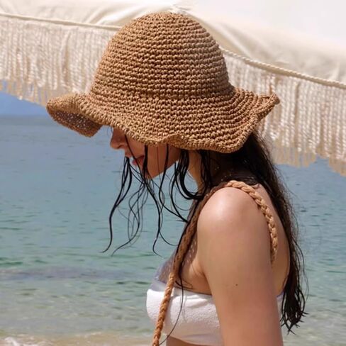 KORADI Womens Sun Hats Straw Hat Summer Beach Hats Foldable Floppy Cap Wide Brim Bucket Hat in Saudi Arabia