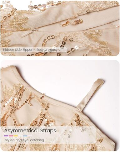 Welaken Girls واحد كتف الترتر فستان الزعنفة مع سحاب جانبي in Kuwait