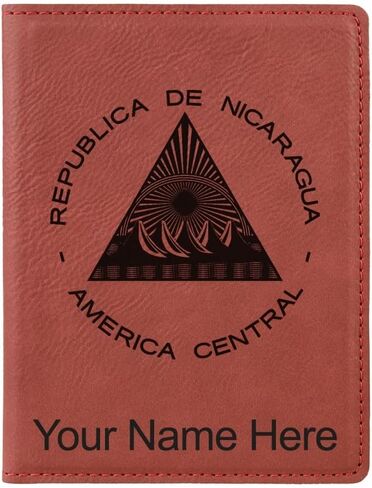 LaserGram Faux Leather Passport Holder, Flag of Nicaragua, Personalized Engraving Included (Burgundy) in Saudi Arabia