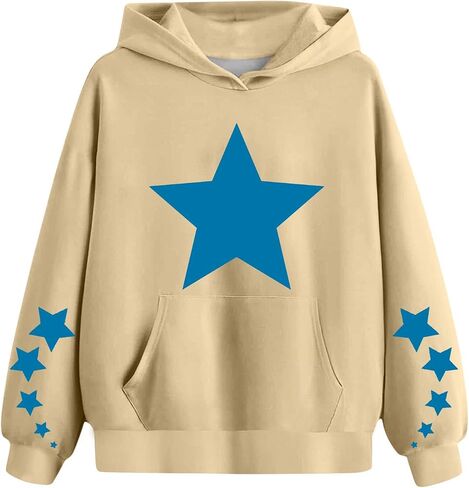 Cute Hoodies for Teen Girls Oversized Star Print Hooded Sweatshirts Casual Loose Long Sleeve Pullover Top 4-13 Years in Saudi Arabia